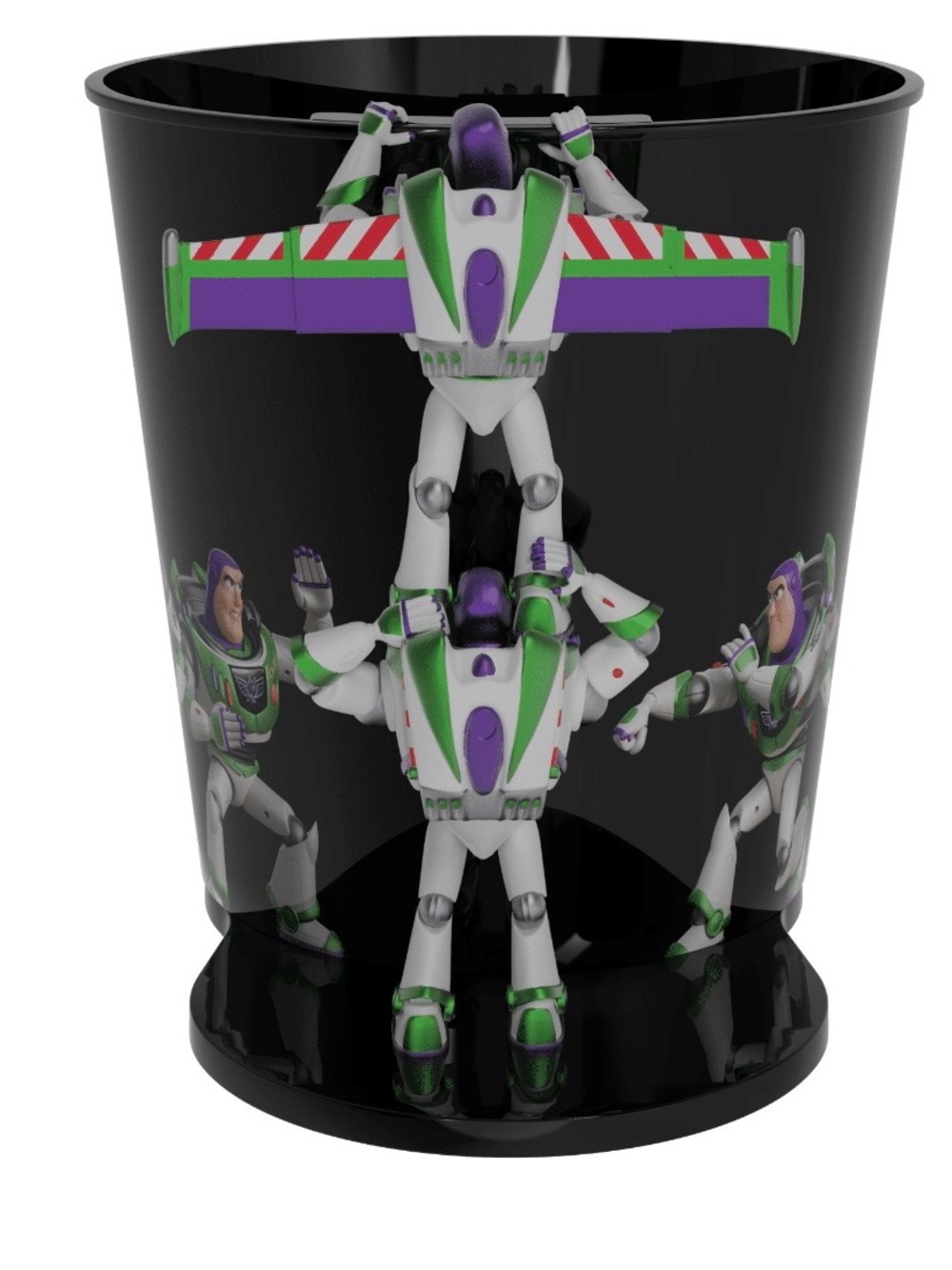 Disney Buzz Lightyear Black Wastebasket with Green and Purple Accents